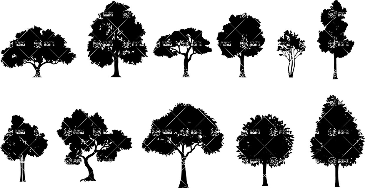 Vector silhouettes - Detailed Deciduous Tree Silhouettes